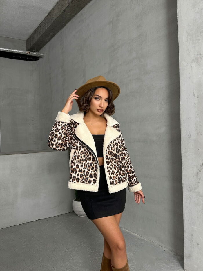 Leopard Patterned Plush Coat - Brown - Producer: Topshow - Wholesale Women Clothes - TheBS Women