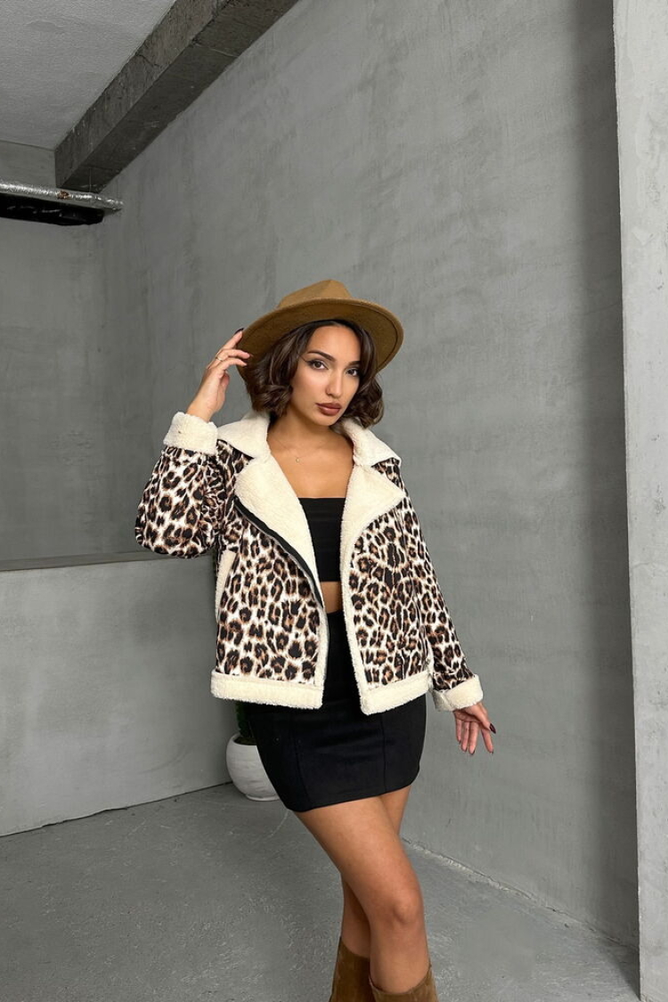 Leopard Patterned Plush Coat - Brown - Producer: Topshow - Wholesale Women Clothes - TheBS Women