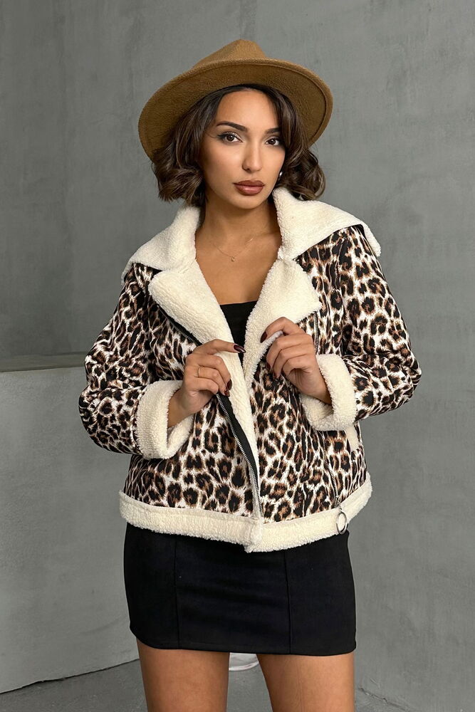 Leopard Patterned Plush Coat - Brown - Producer: Topshow - Wholesale Women Clothes - TheBS Women