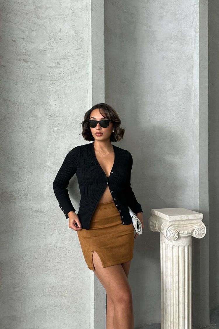 Suede Slit Skirt - Tan - Producer: Topshow - Wholesale Women Clothes - TheBS Women