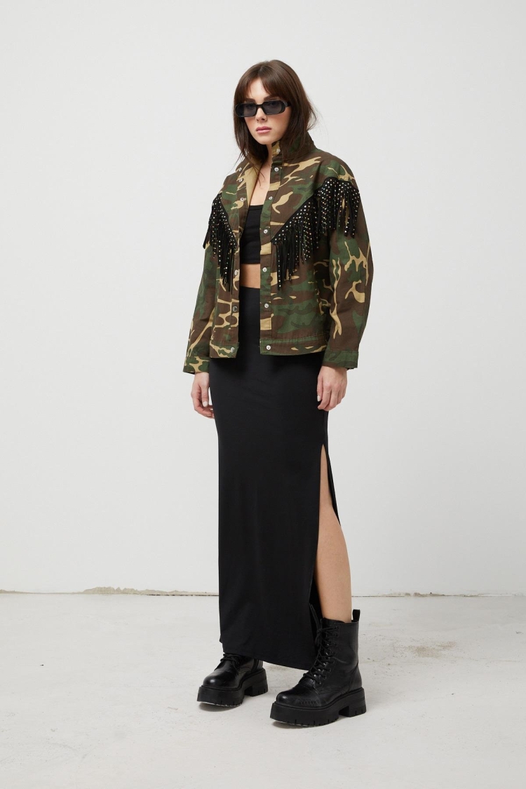 Gabardine Star Tassel Camouflage Pattern Women's Jacket Camouflage - Producer: Levure - Wholesale Women Clothes - TheBS Women