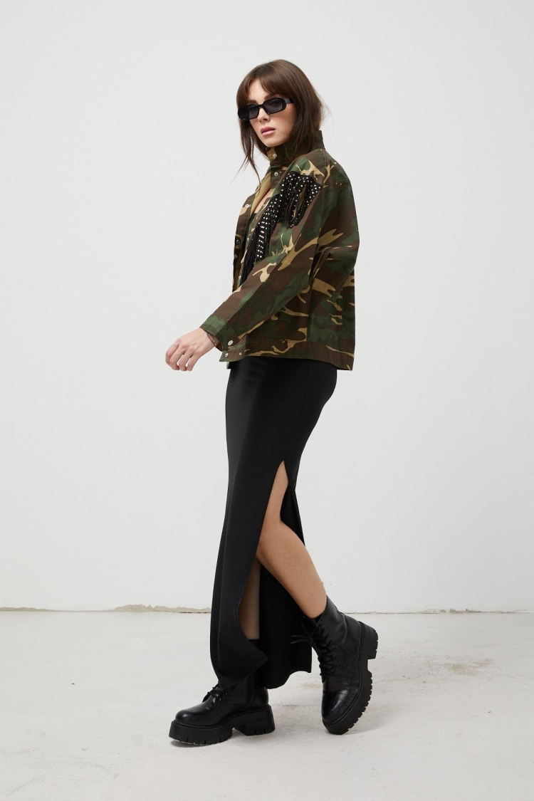 Gabardine Star Tassel Camouflage Pattern Women's Jacket Camouflage - Producer: Levure - Wholesale Women Clothes - TheBS Women