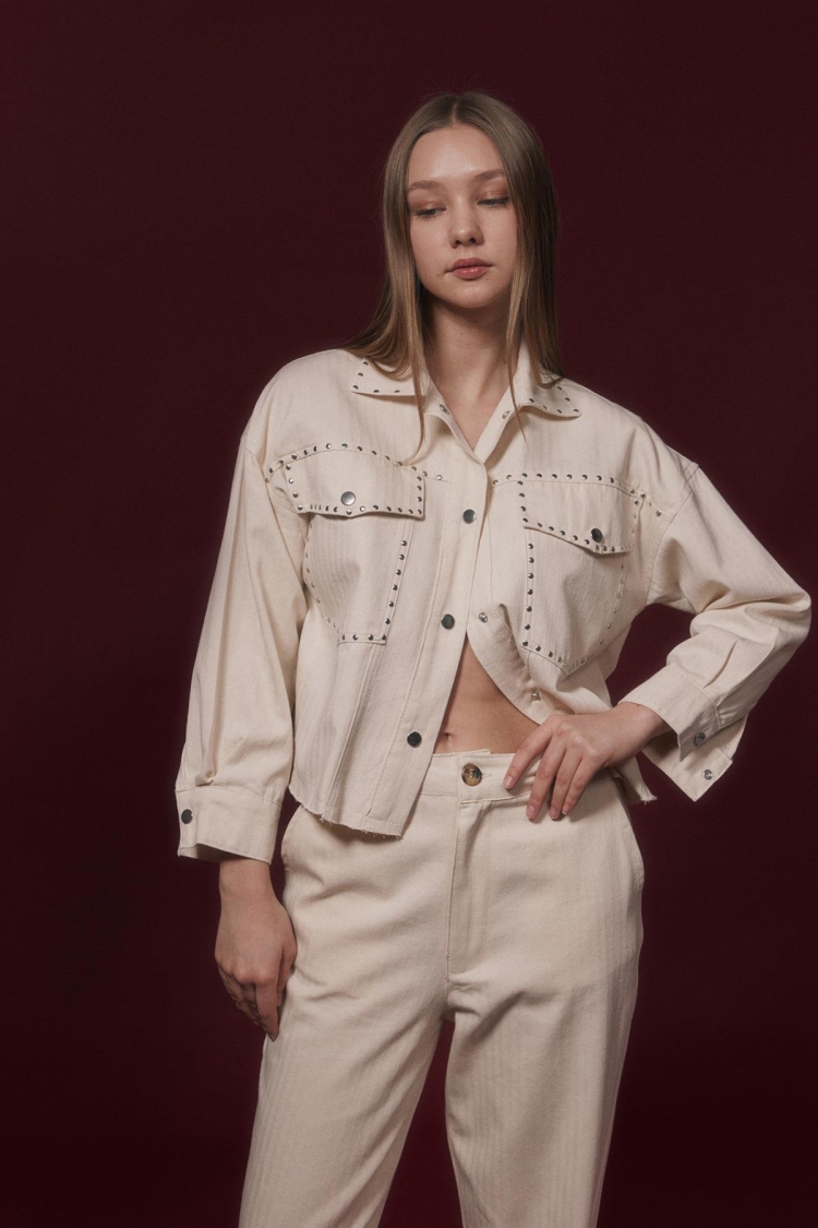 Metal Detailed Jacket - Stone - Producer: Levure - Wholesale Women Clothes - TheBS Women