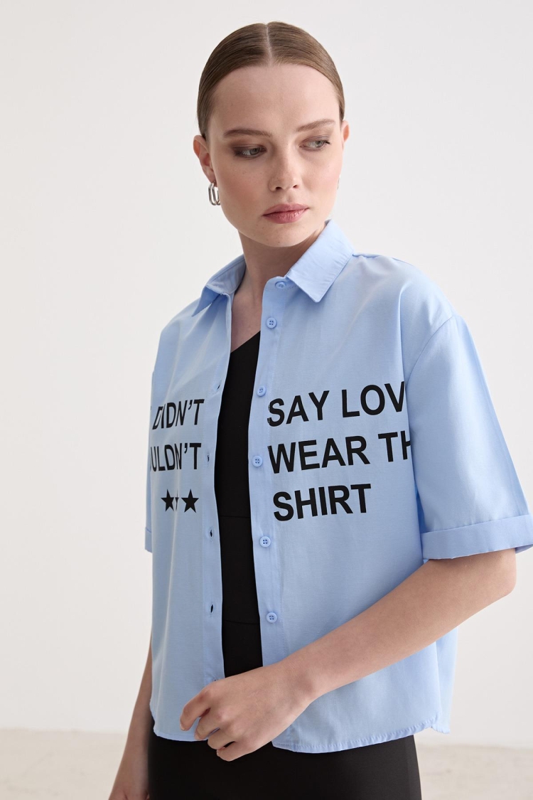 Printed Detailed Oversize Shirt - Producer: Levure - Wholesale Women Clothes - TheBS Women