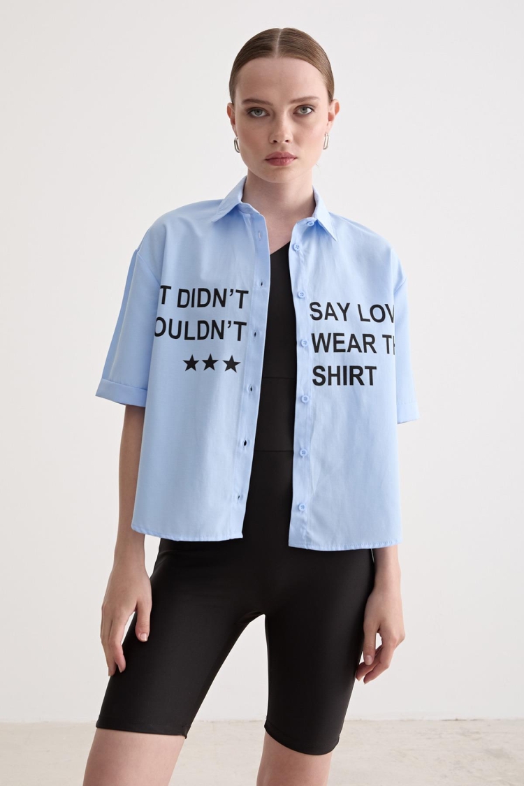Printed Detailed Oversize Shirt - Producer: Levure - Wholesale Women Clothes - TheBS Women