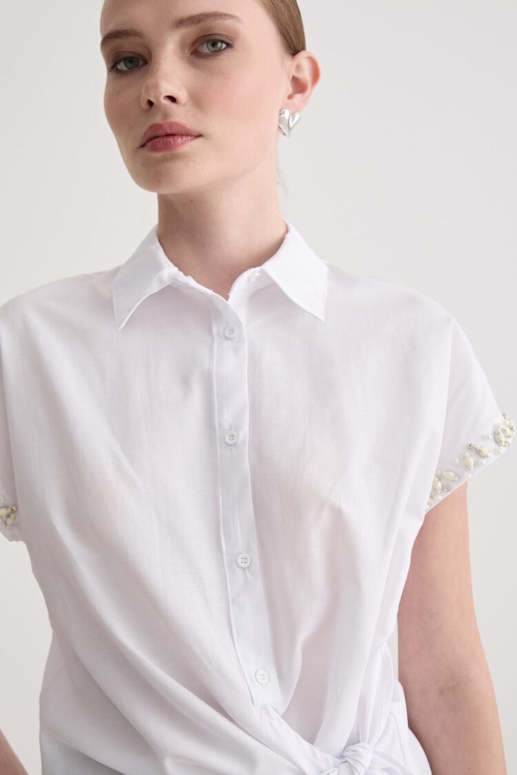 Stone Detailed Side Tie Shirt - Producer: Levure - Wholesale Women Clothes - TheBS Women