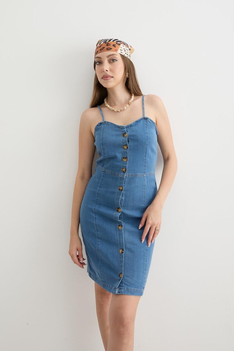 Women's Strapless Dress Blue With Strap Detail - Producer: Levure - Wholesale Women Clothes - TheBS Women