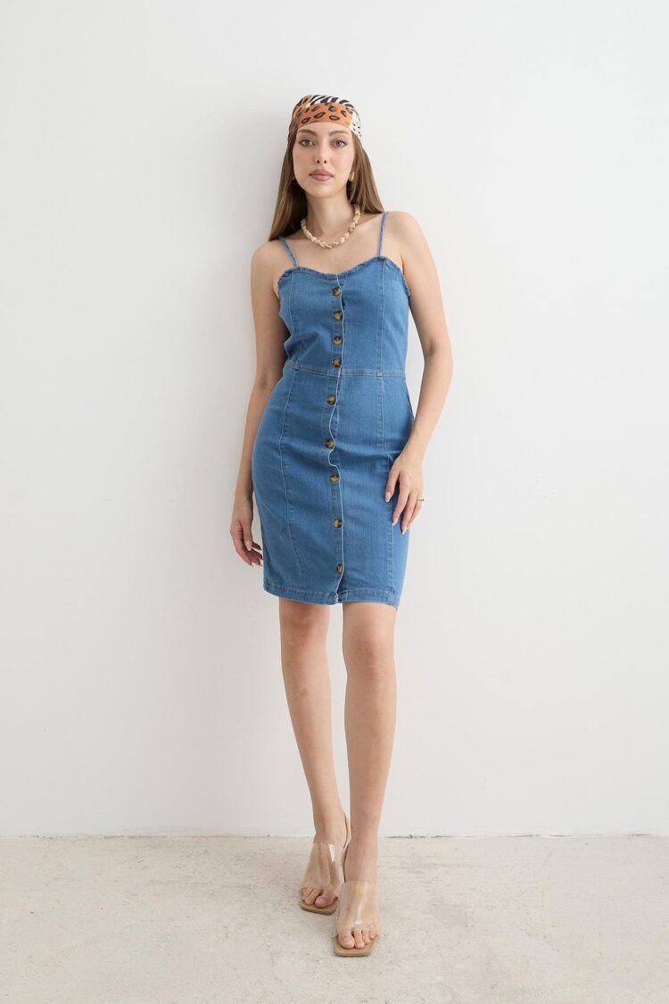 Women's Strapless Dress Blue With Strap Detail - Producer: Levure - Wholesale Women Clothes - TheBS Women