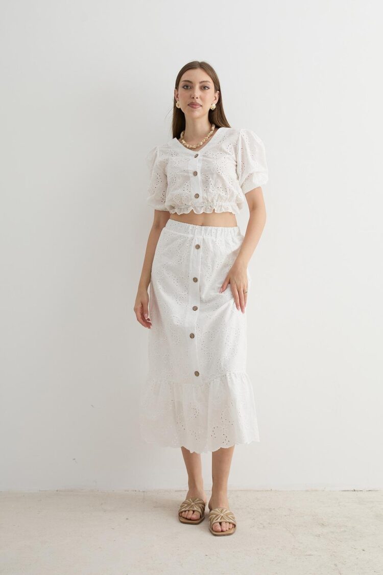 Women's Garni Terrycotton Detailed Lace Skirt White - Producer: Levure - Wholesale Women Clothes - TheBS Women