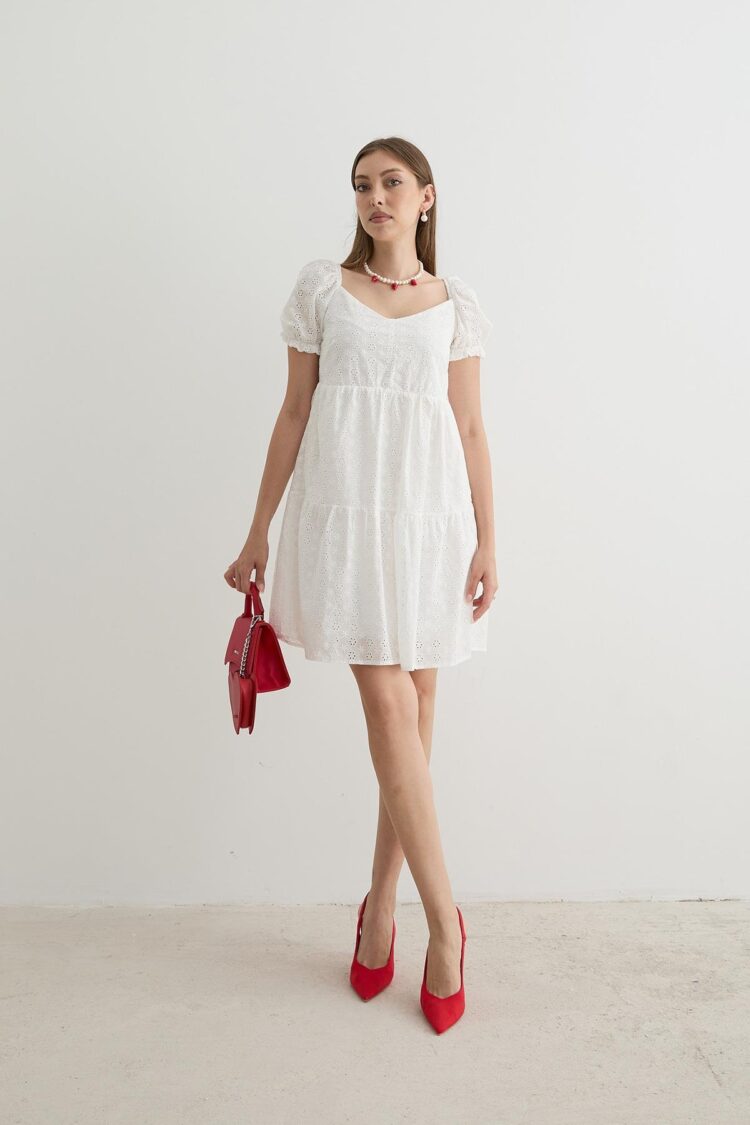Women's Back Gipe Detailed Lace Dress White - Producer: Levure - Wholesale Women Clothes - TheBS Women