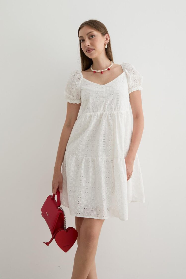 Women's Back Gipe Detailed Lace Dress White - Producer: Levure - Wholesale Women Clothes - TheBS Women
