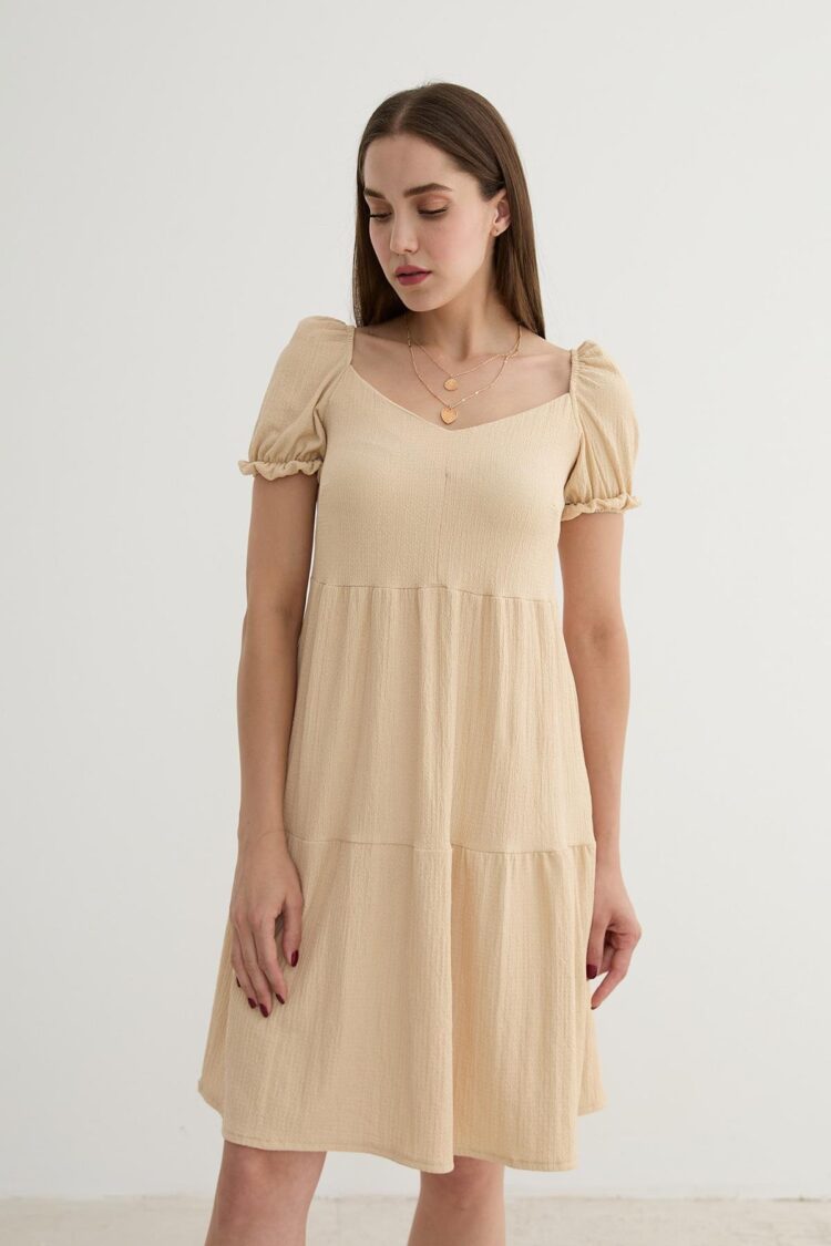 Watermelon Sleeve Detailed Short Dress - Producer: Levure - Wholesale Women Clothes - TheBS Women
