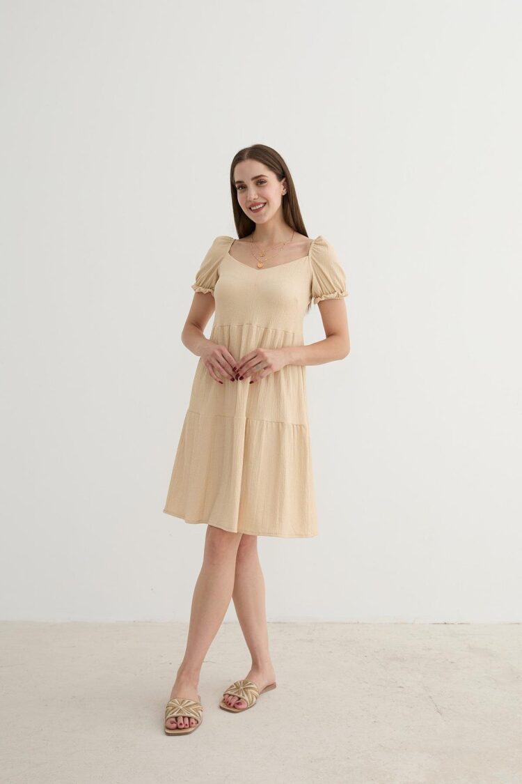 Watermelon Sleeve Detailed Short Dress - Producer: Levure - Wholesale Women Clothes - TheBS Women