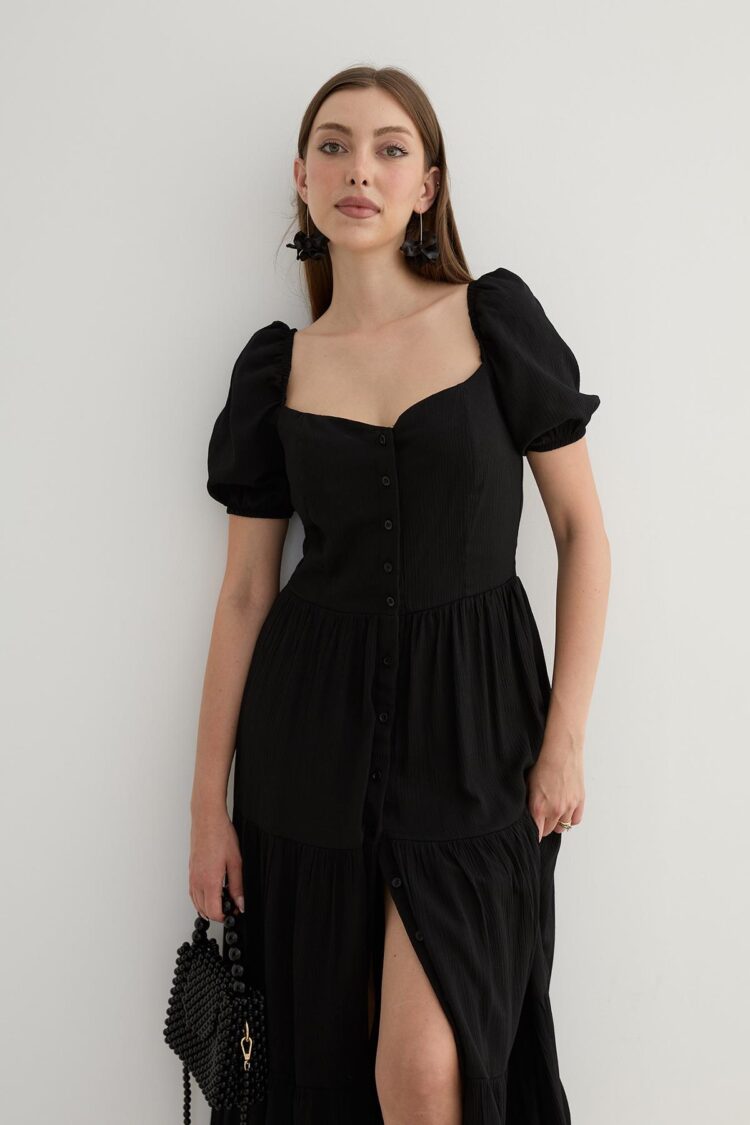 Women's Short Sleeve Button Detailed Midi Dress - Producer: Levure - Wholesale Women Clothes - TheBS Women