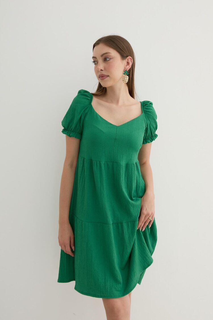 Watermelon Sleeve Detailed Short Dress - Producer: Levure - Wholesale Women Clothes - TheBS Women