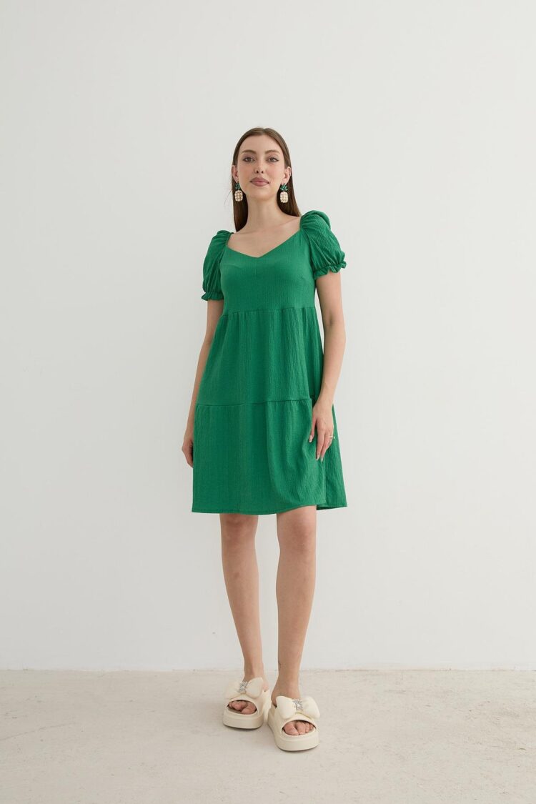 Watermelon Sleeve Detailed Short Dress - Producer: Levure - Wholesale Women Clothes - TheBS Women