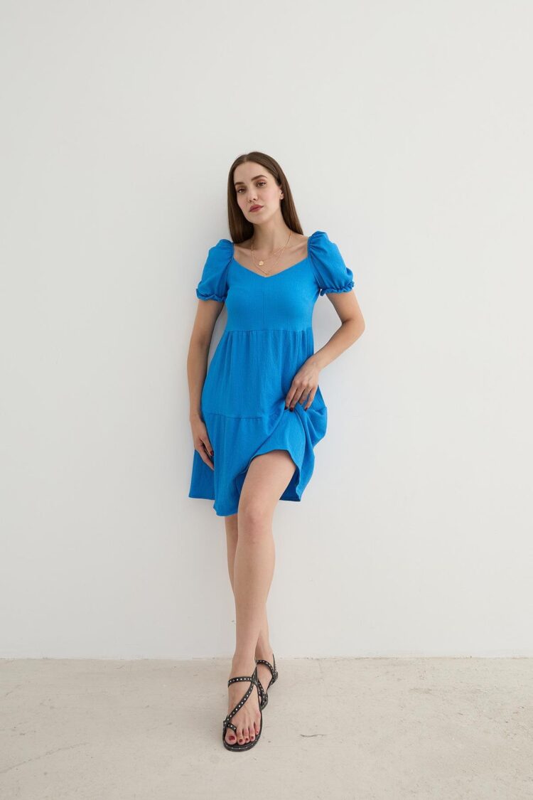 Watermelon Sleeve Detailed Short Dress Saks - Producer: Levure - Wholesale Women Clothes - TheBS Women