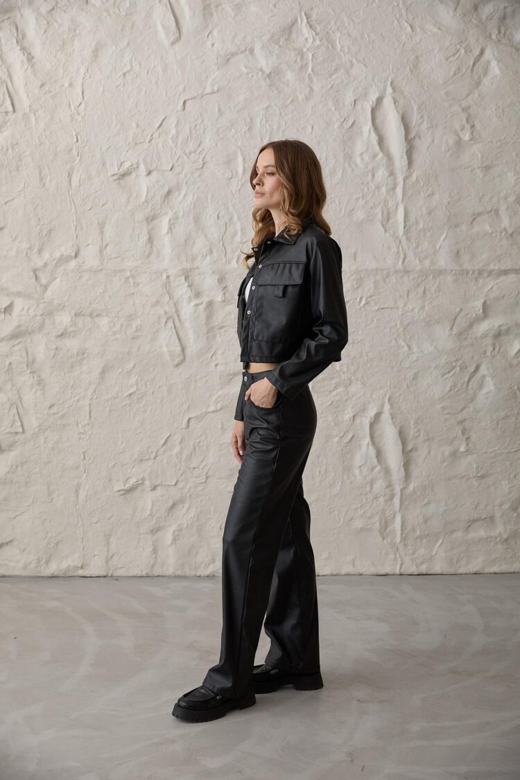 Snap Detailed Long Sleeve Leather Coat Black - Producer: Levure - Wholesale Women Clothes - TheBS Women