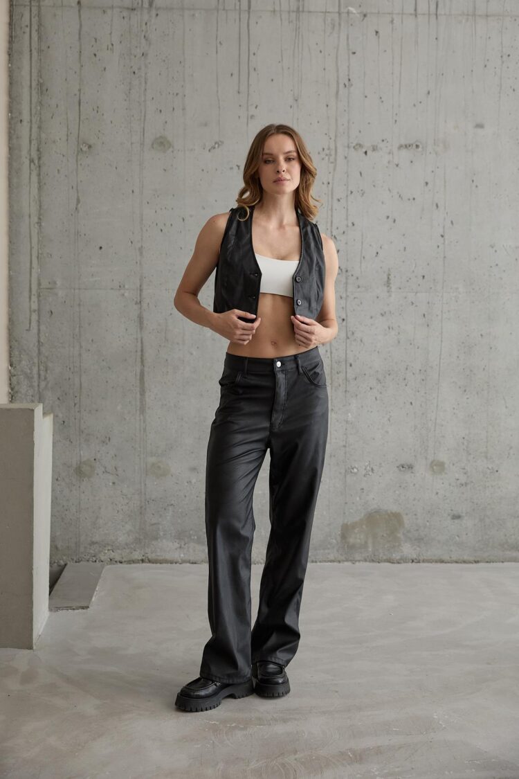 Women's Buttoned Leather Trousers Black - Producer: Levure - Wholesale Women Clothes - TheBS Women