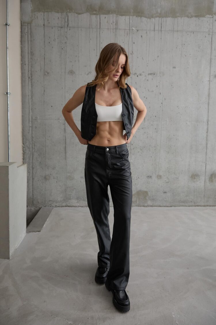 Women's Buttoned Crop Leather Vest Black - Producer: Levure - Wholesale Women Clothes - TheBS Women