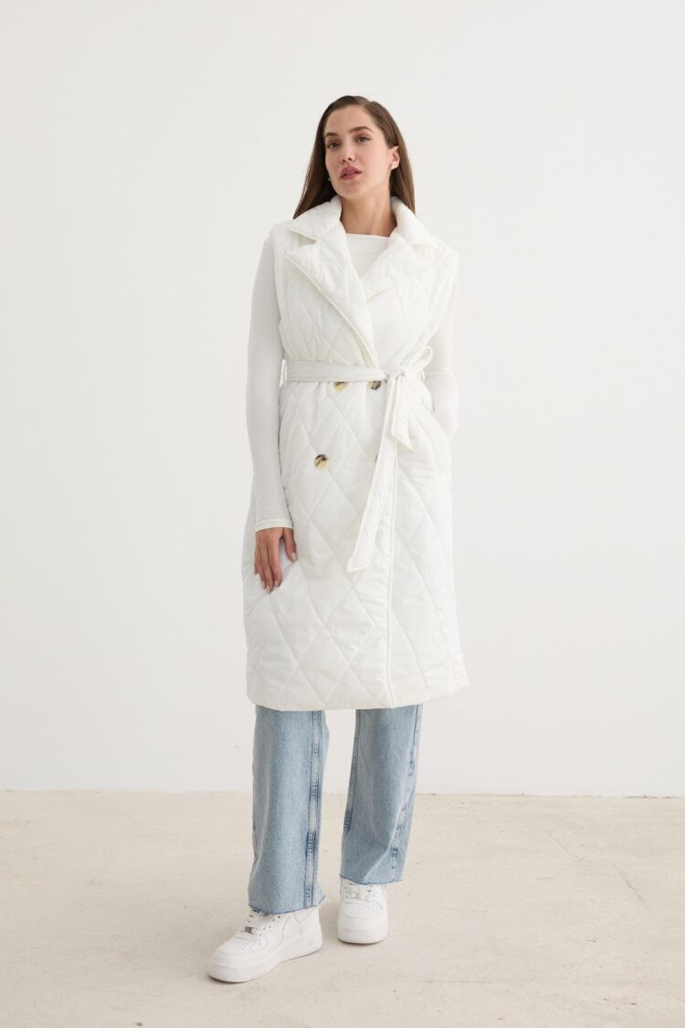 Quilted Vest With Button Front And Waist Belt Detail - Producer: Levure - Wholesale Women Clothes - TheBS Women
