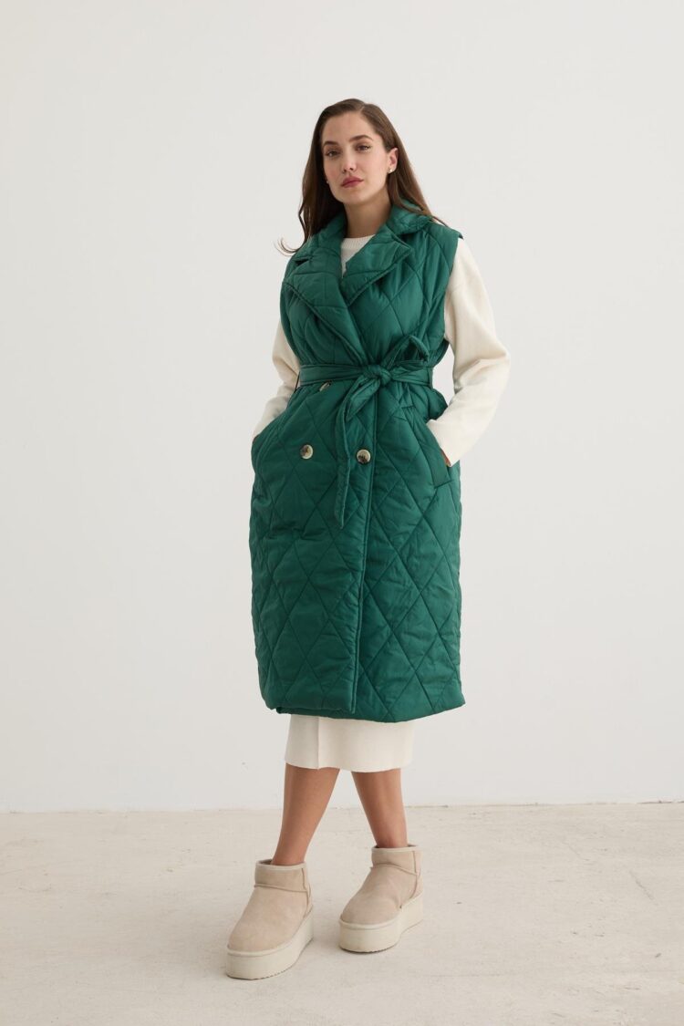 Quilted Vest With Button Front And Waist Belt DetailDark - Producer: Levure - Wholesale Women Clothes - TheBS Women