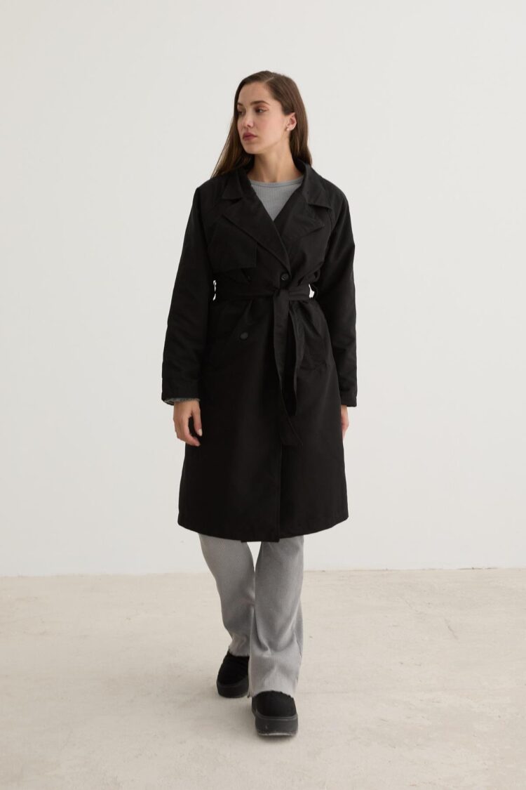 Waterproof Trench Coat With Button Detail Black - Producer: Levure - Wholesale Women Clothes - TheBS Women