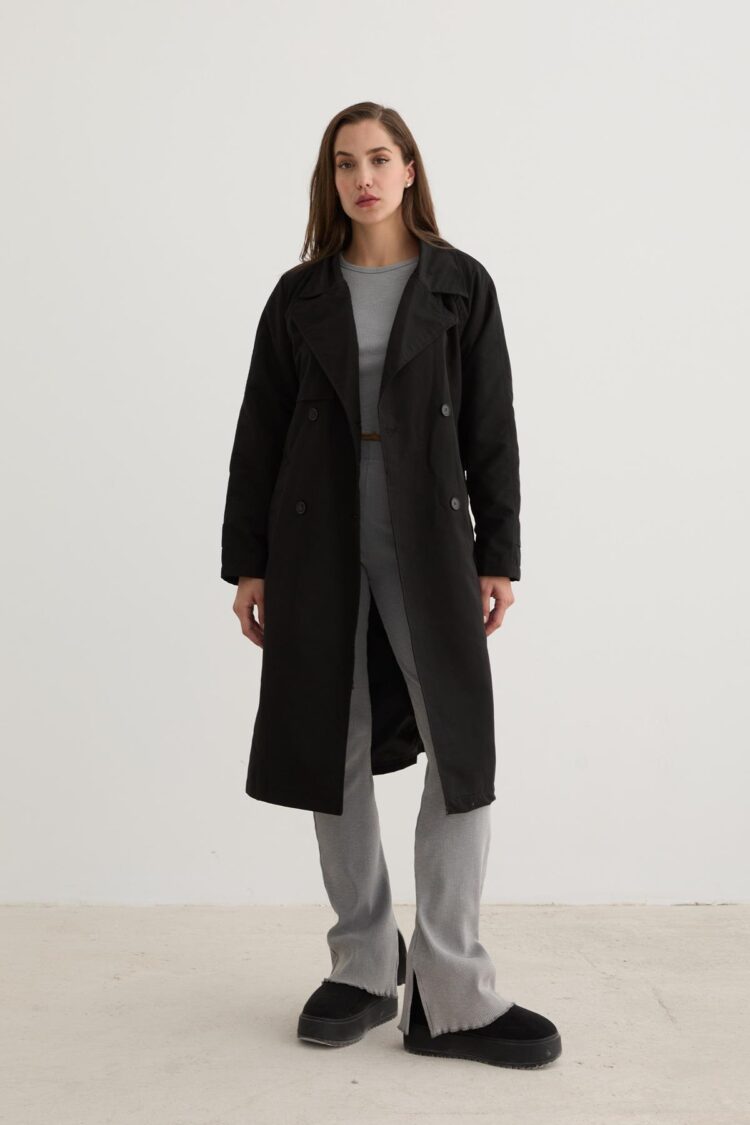 Waterproof Trench Coat With Button Detail Black - Producer: Levure - Wholesale Women Clothes - TheBS Women