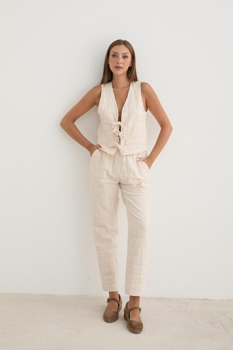 Women's Waist Cord Detail Patterned Quilted Trousers - Producer: Levure - Wholesale Women Clothes - TheBS Women
