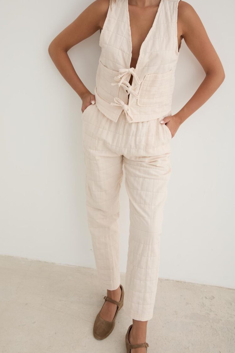 Women's Waist Cord Detail Patterned Quilted Trousers - Producer: Levure - Wholesale Women Clothes - TheBS Women