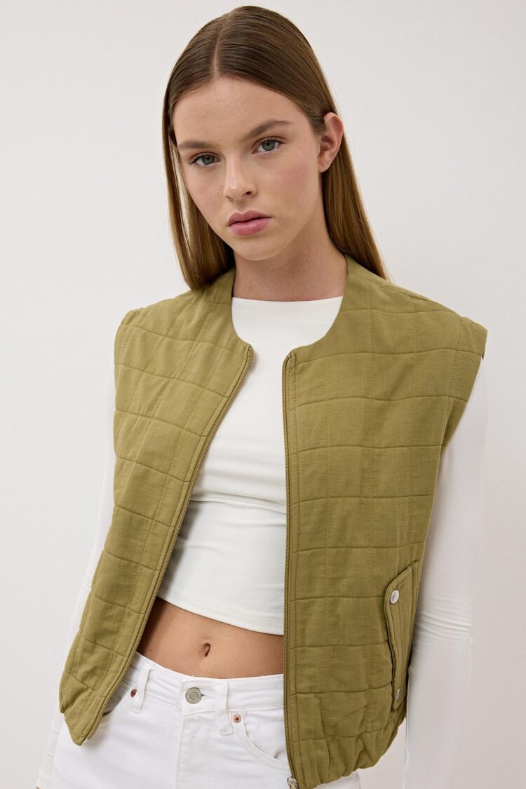 Women's Snap Detail Zipper Patterned Vest - Producer: Levure - Wholesale Women Clothes - TheBS Women