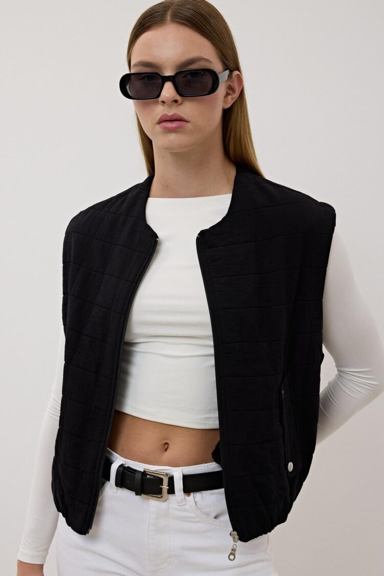 Women's Snap Detail Zipper Patterned Vest - Producer: Levure - Wholesale Women Clothes - TheBS Women