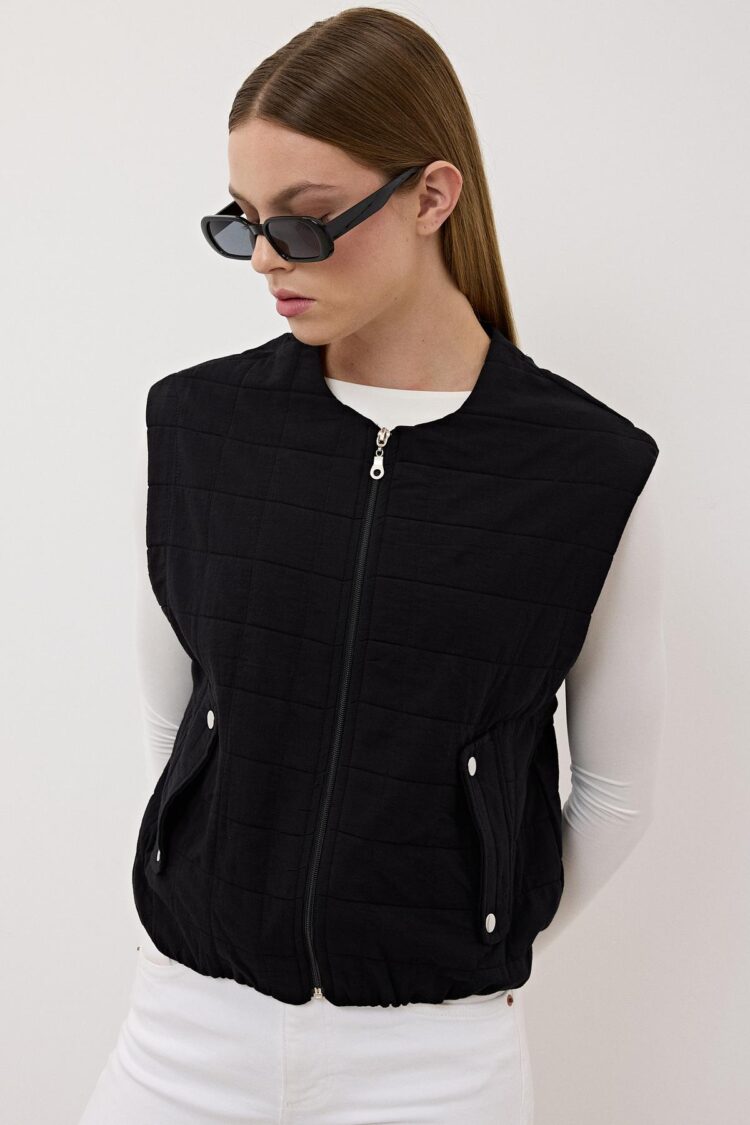 Women's Snap Detail Zipper Patterned Vest - Producer: Levure - Wholesale Women Clothes - TheBS Women