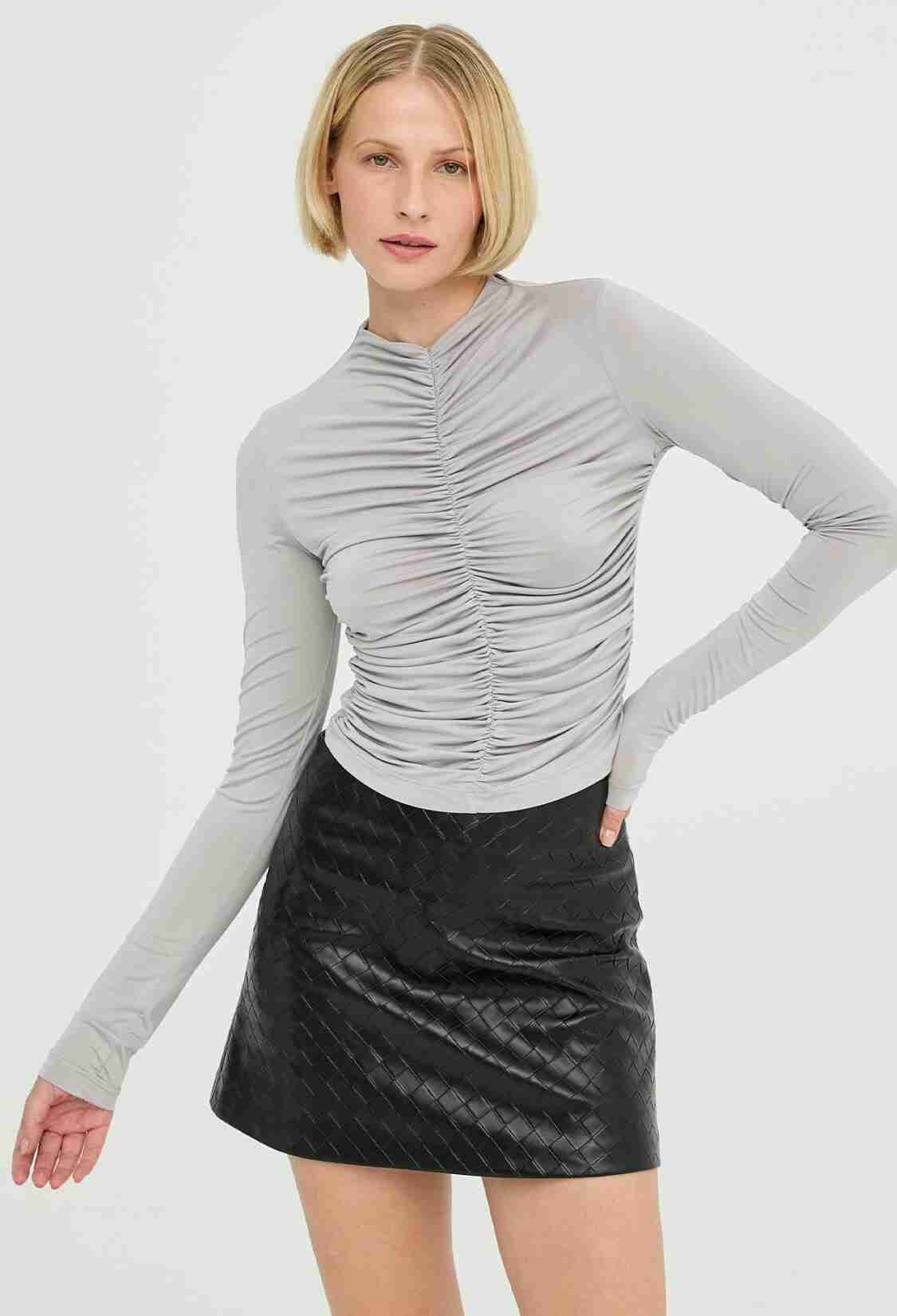 Gathered Blouse - Gray - Brand: Juste - Women & Kids, Baby Clothes Wholesale - TheBS Women