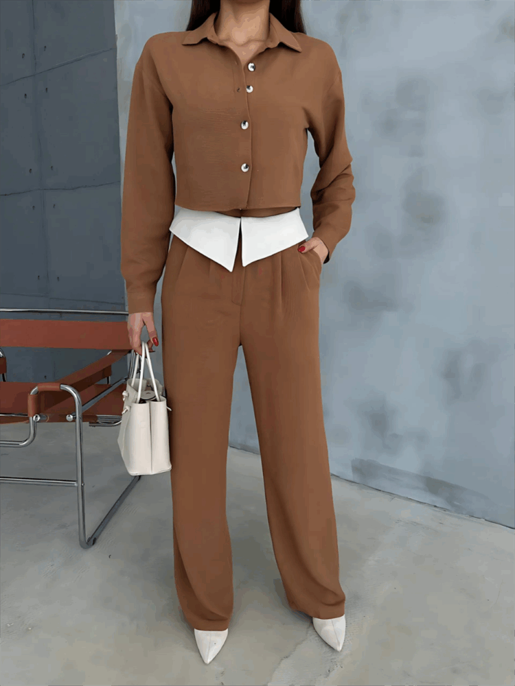 Waist Detailed Shirt Trouser Set - Producer: Ello - Wholesale Women Clothes - TheBS Women