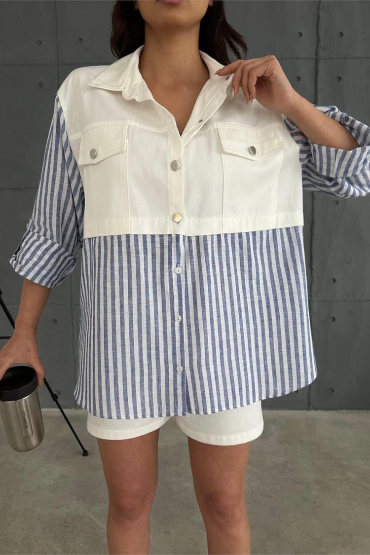 Gabardine Striped Jacket And Shorts Suit - Producer: Ello - Wholesale Women Clothes - TheBS Women