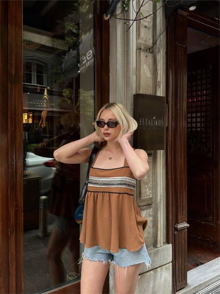 Straw Zigzag Striped Strappy Blouse - Producer: Ello - Wholesale Women Clothes - TheBS Women
