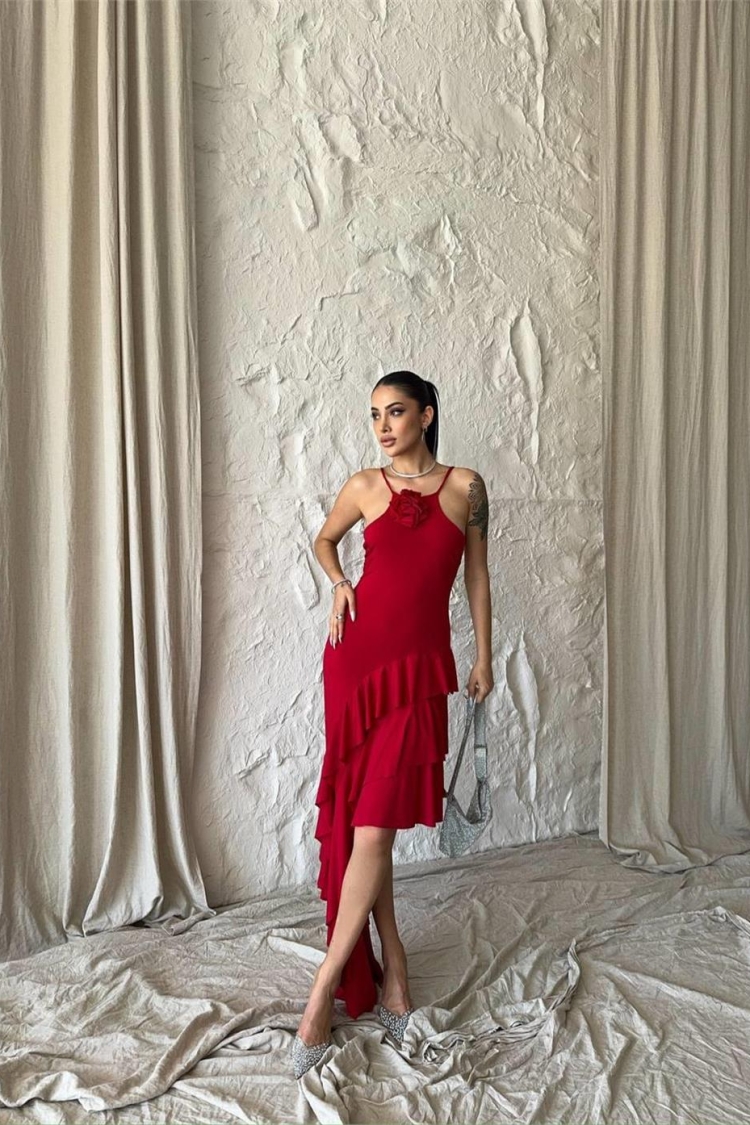 Asymmetrical Layered Rose Detail Dress - Producer: Ello - Wholesale Women Clothes - TheBS Women