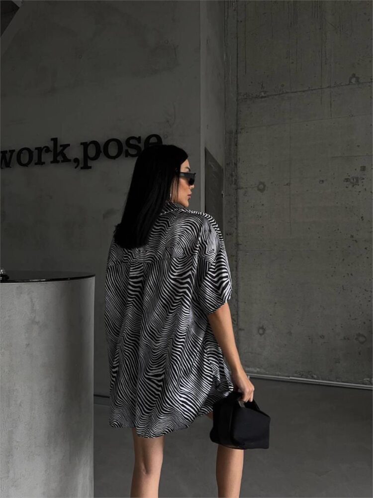 Zebra Patterned Satin Shorts Suit Black - Producer: Ello - Wholesale Women Clothes - TheBS Women