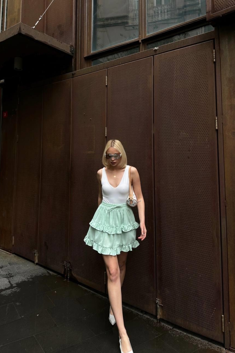 Elastic Waist Ruffle Mini Skirt - Producer: Ello - Wholesale Women Clothes - TheBS Women