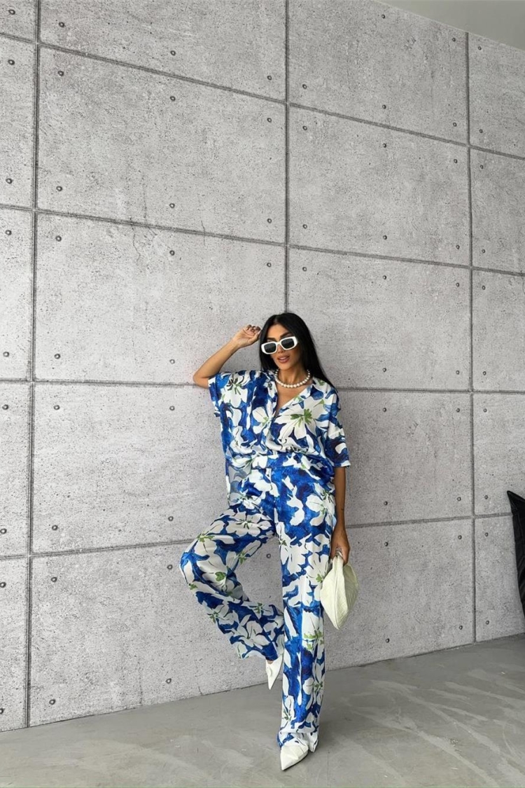 Large Floral Patterned Suit Blue - Producer: Ello - Wholesale Women Clothes - TheBS Women