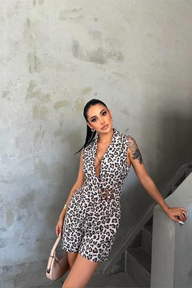Leopard Jumpsuit With Buckle Detail - Brown - Producer: Ello - Wholesale Women Clothes - TheBS Women