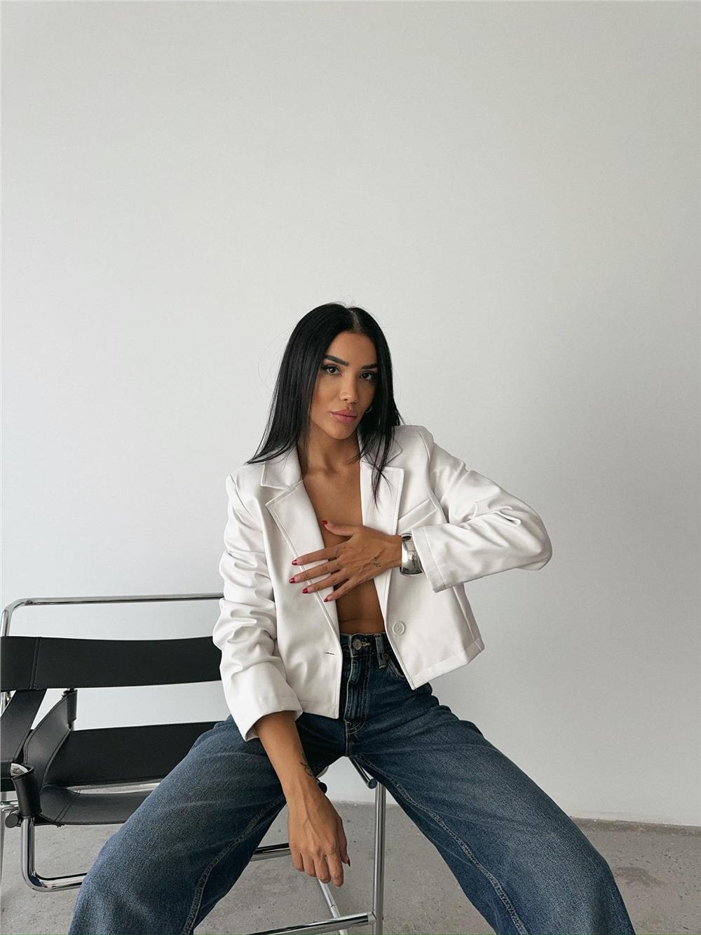 Single Button Leather Crop Jacket - Producer: Ello - Wholesale Women Clothes - TheBS Women