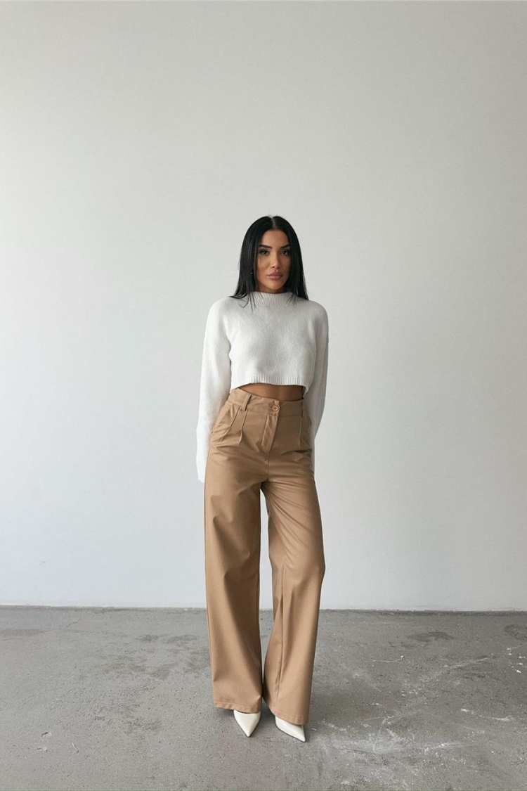 High Waist Leather Palazzo Trousers - Producer: Ello - Wholesale Women Clothes - TheBS Women