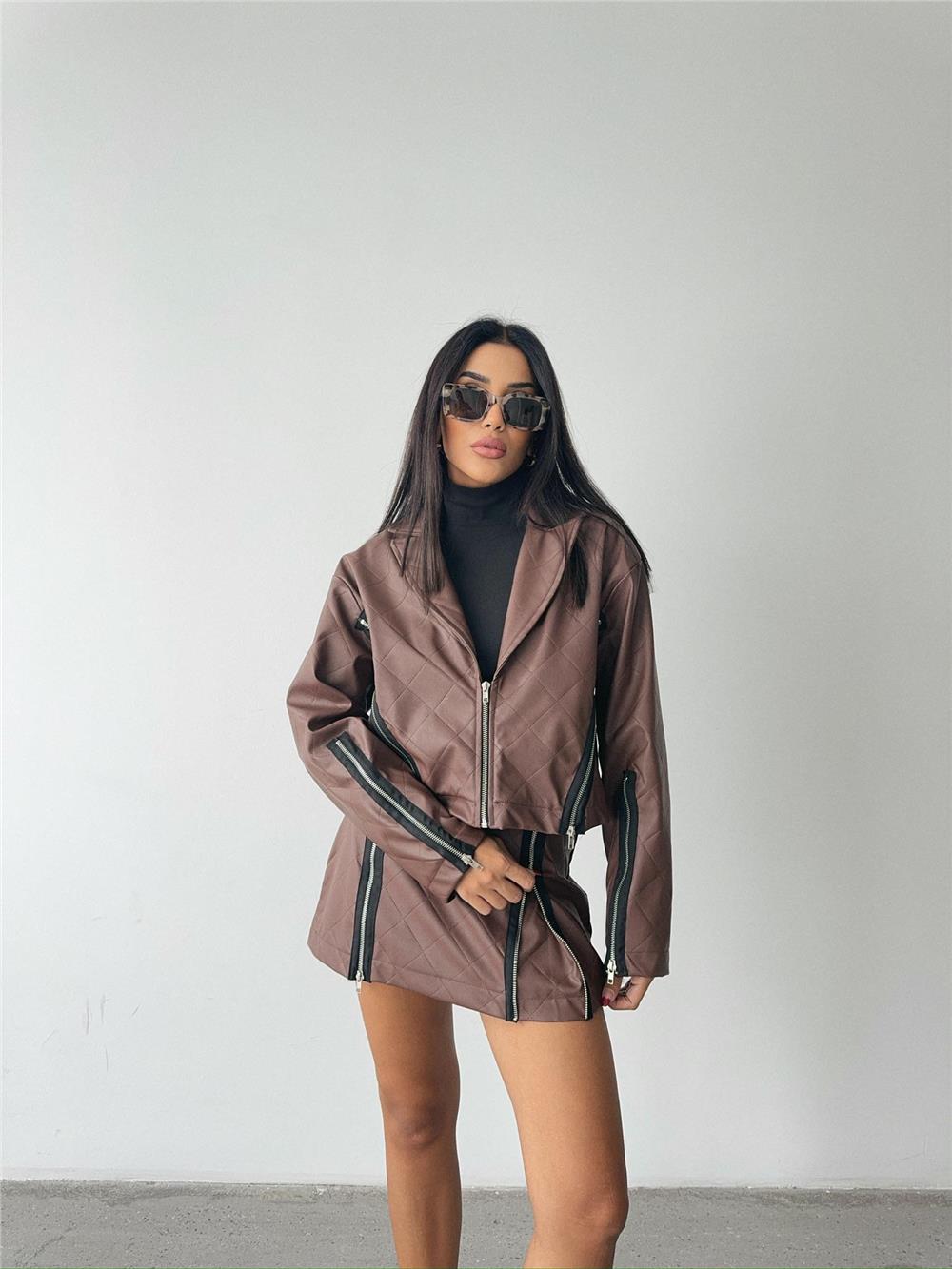 Zipper Detail Quilted Leather Jacket - Producer: Ello - Wholesale Women Clothes - TheBS Women