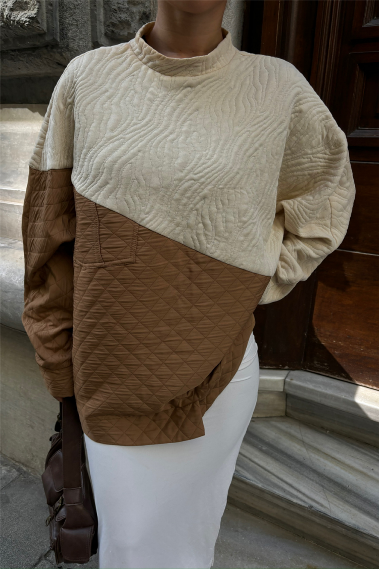 Two-Tone Sweatshirt - Coffee & Beige - Producer: Ello - Wholesale Women Clothes - TheBS Women