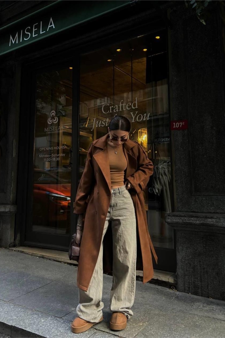 Suede Trench Coat - Tan - Producer: Ello - Wholesale Women Clothes - TheBS Women