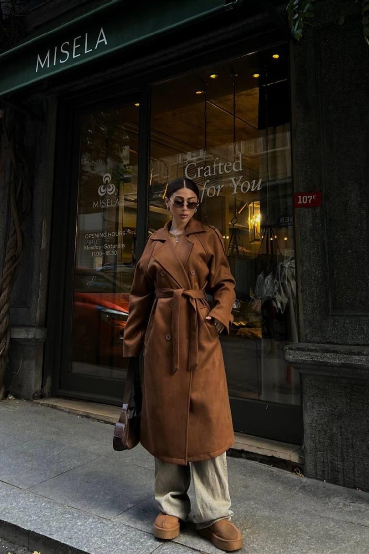 Suede Trench Coat - Tan - Producer: Ello - Wholesale Women Clothes - TheBS Women