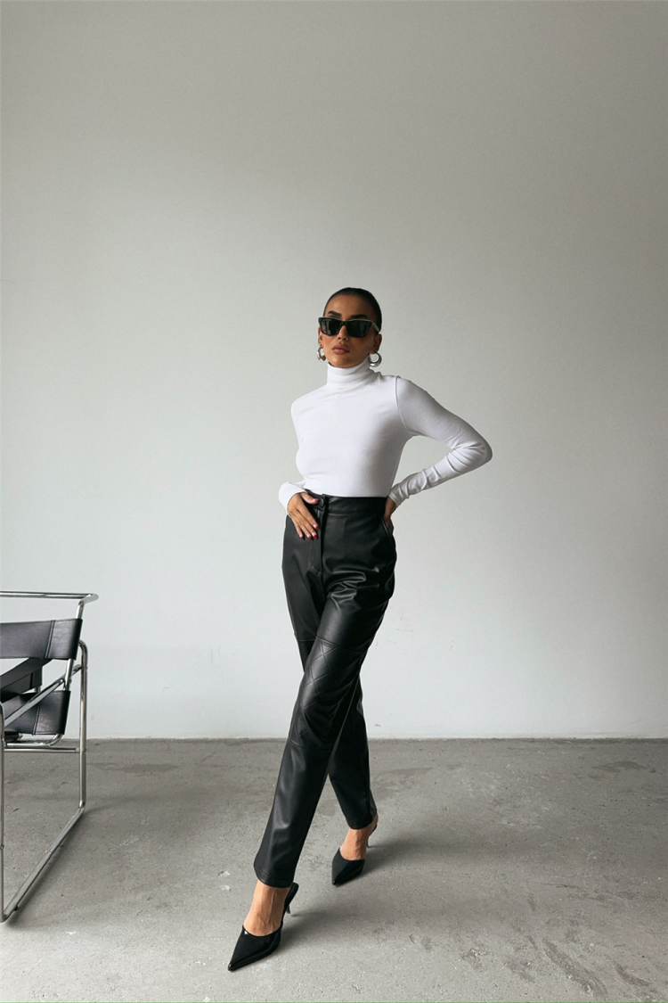 Quilted Knee Detail Leather Trousers - Producer: Ello - Wholesale Women Clothes - TheBS Women