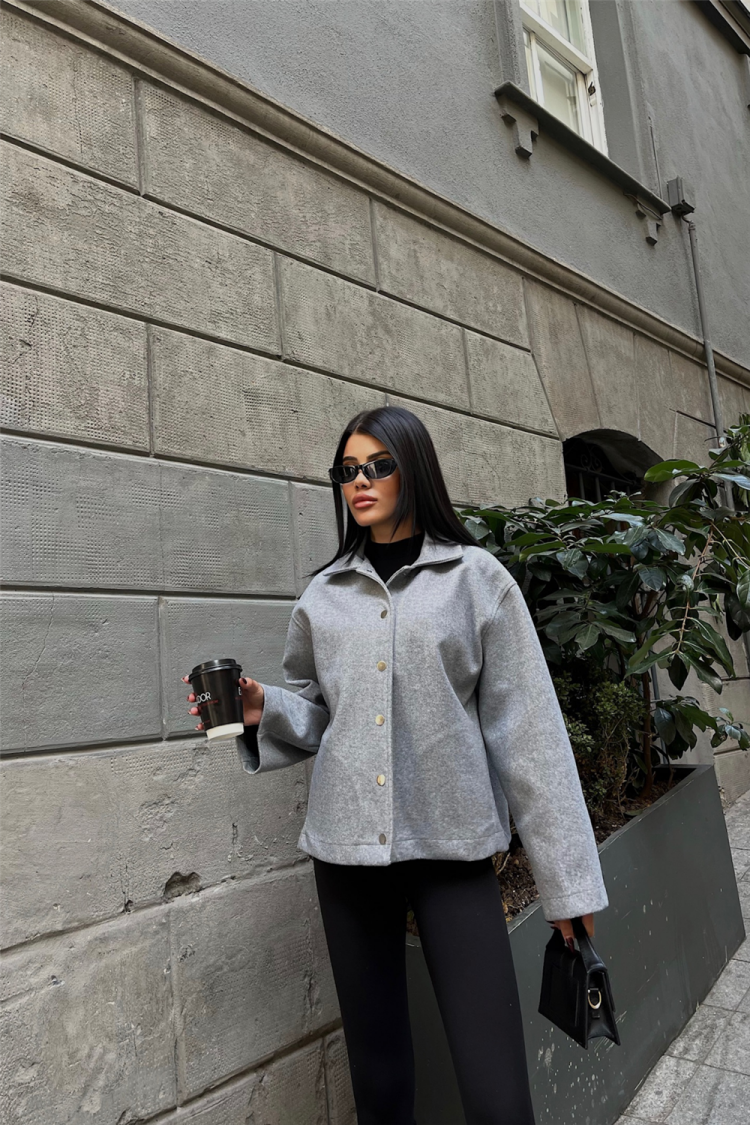 Cachet Pocket Detailed Shirt - Gray - Producer: Ello - Wholesale Women Clothes - TheBS Women